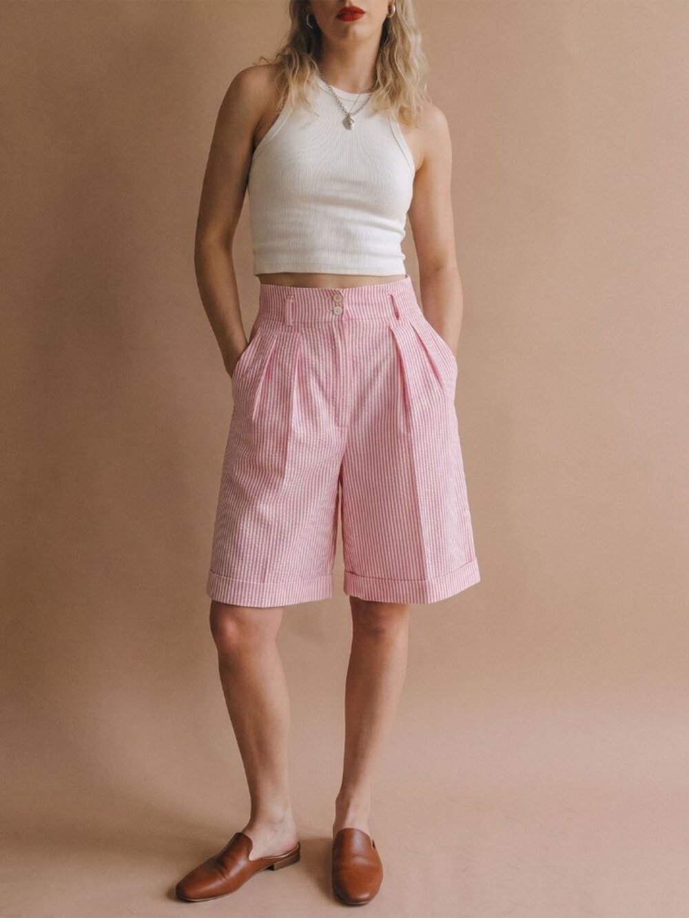 VTG 80s 90s Jones New York Shorts High Waisted Pink White Stripe Pleated NWT 4